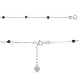 Adjustable Anklet w/Garnet Beads & Mini Heart Charm 9"