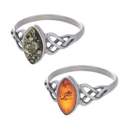 Amber Ring - Celtic Marquise Shape - Size 7