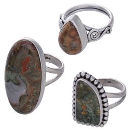 Assorted Shapes Rainforest Jasper Ring - Size 7 (16 to 26mm H)