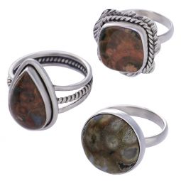 Assorted Shapes Rainforest Jasper Ring - Size 8 (15 to 25mm H)