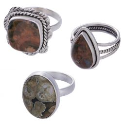 Assorted Shapes Rainforest Jasper Ring - Size 9 (15 to 26mm H)