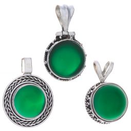 Assorted Green Onyx  Round Pendants (Size 24mm to 34mm H)