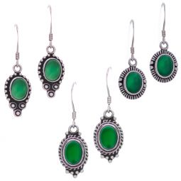 Assorted Green Onyx Small Fancy Oval Earrings  (Approx 32mm H)