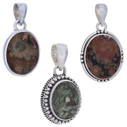 Assorted Small Oval Rainforest Jasper Pendant (24 to 36mm H)