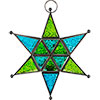 Glass & Metal Lantern  6 pointed Star Green & Turq