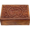 Carved Wood Box Velvet Lined Filigree Om Dark Brow