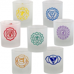 Etched Glass Votive Holder - Chakras (Set 7)