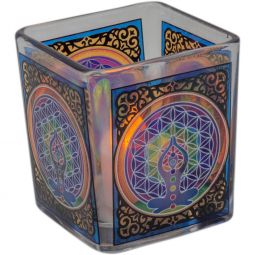 Handcrafted Glass Square Votive Holder - Chakra (Each)
