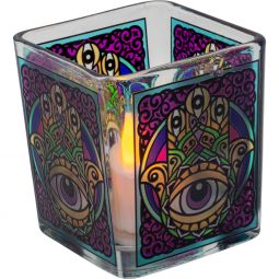 Handcrafted Glass Square Votive Holder - Fatima Hand (Each)