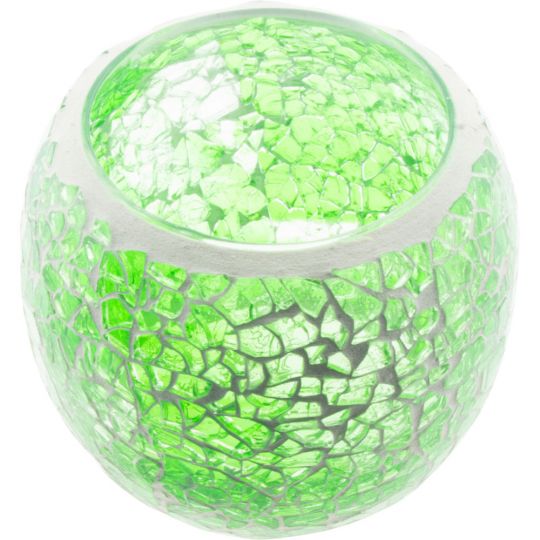 Glass Mosaic Votive Holder Round w/ LED T-Light - Green (Each)
