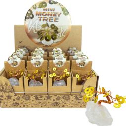 Mini Money Tree on Natural Gemstone Base Asst'd (Display of 32)