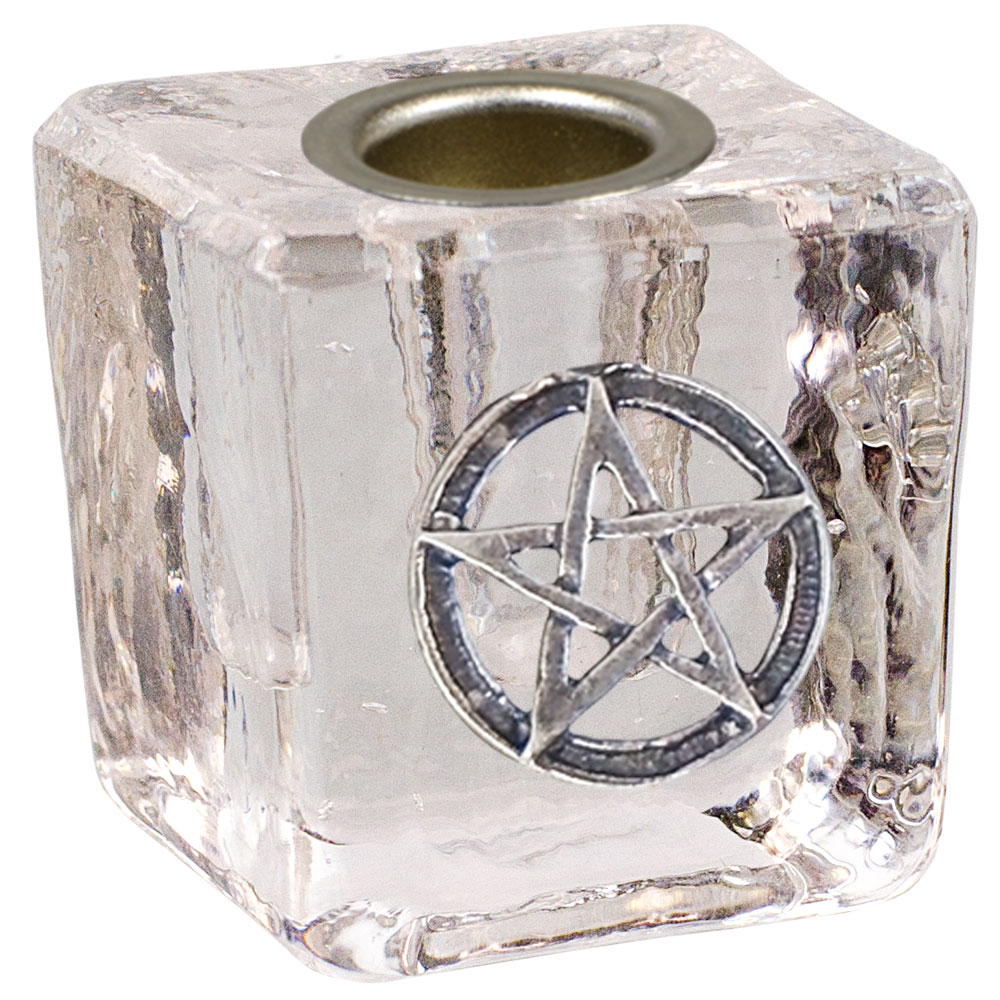 Mini Glass CANDLE Holder Pentacle Clear (each)