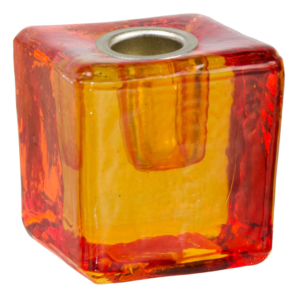 Mini Glass CANDLE Holder Cube Orange (each)