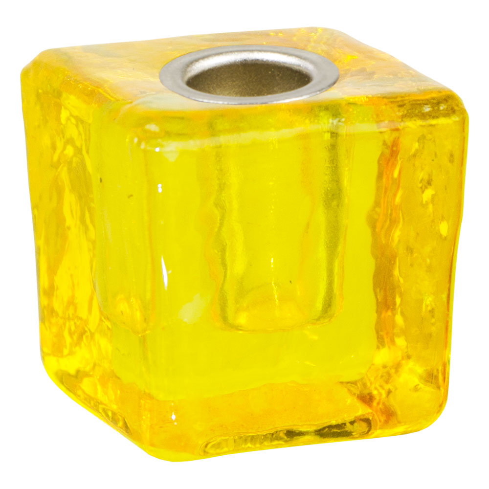 Mini Glass CANDLE Holder Cube Yellow (each)
