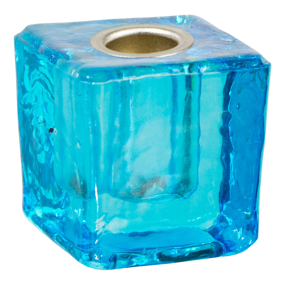Mini Glass CANDLE Holder Cube Blue (each)