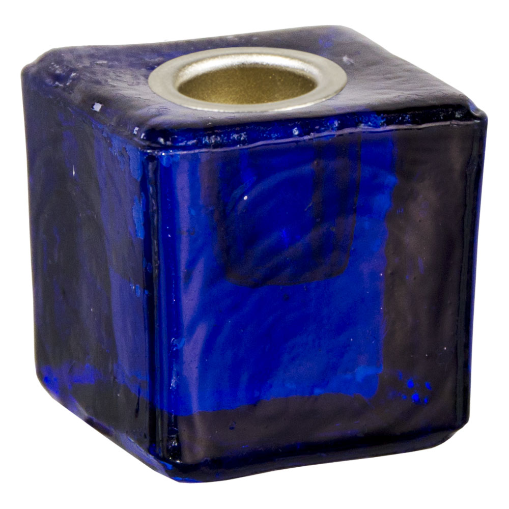 Mini Glass CANDLE Holder Cube Cobalt (each)