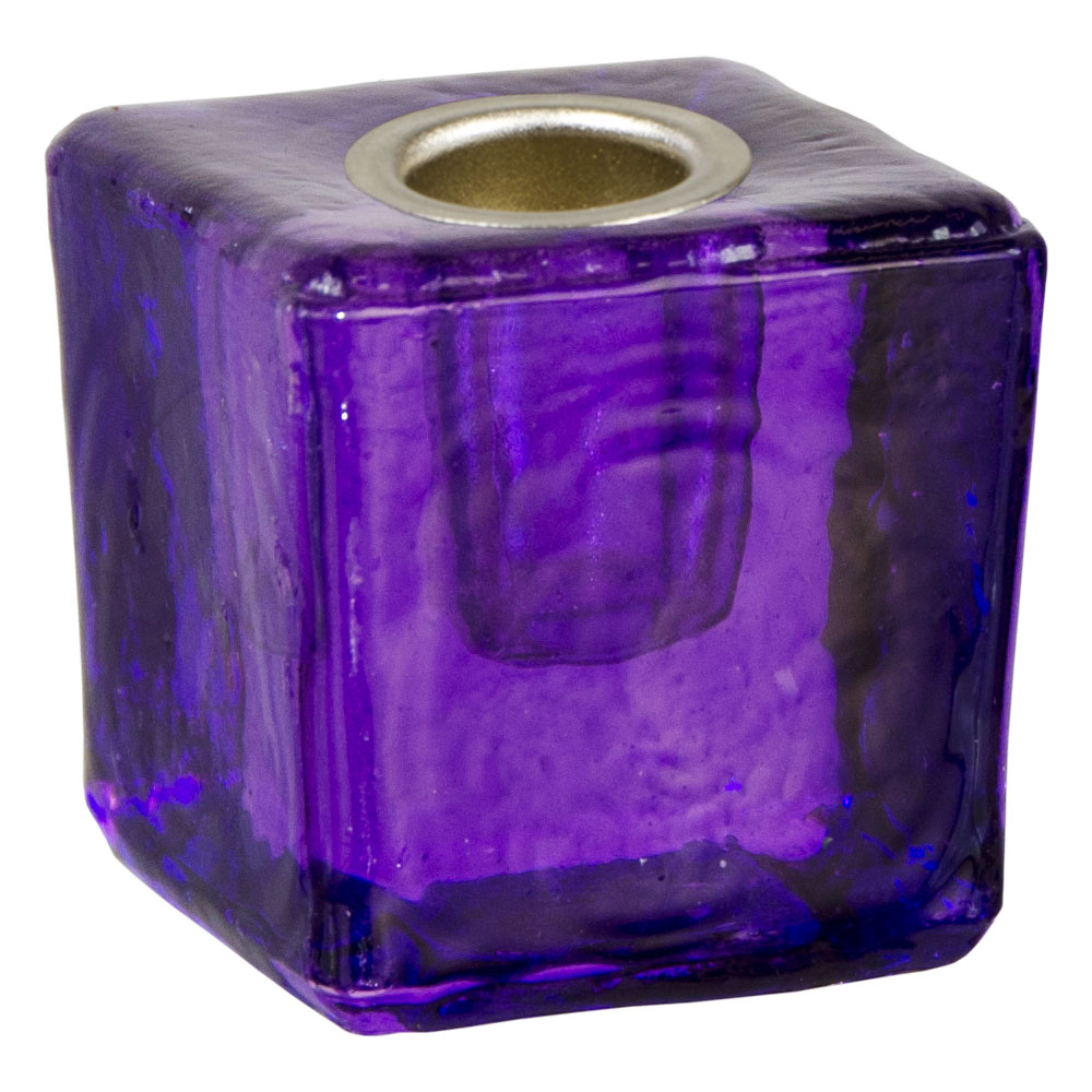 Mini Glass CANDLE Holder Cube Purple (each)