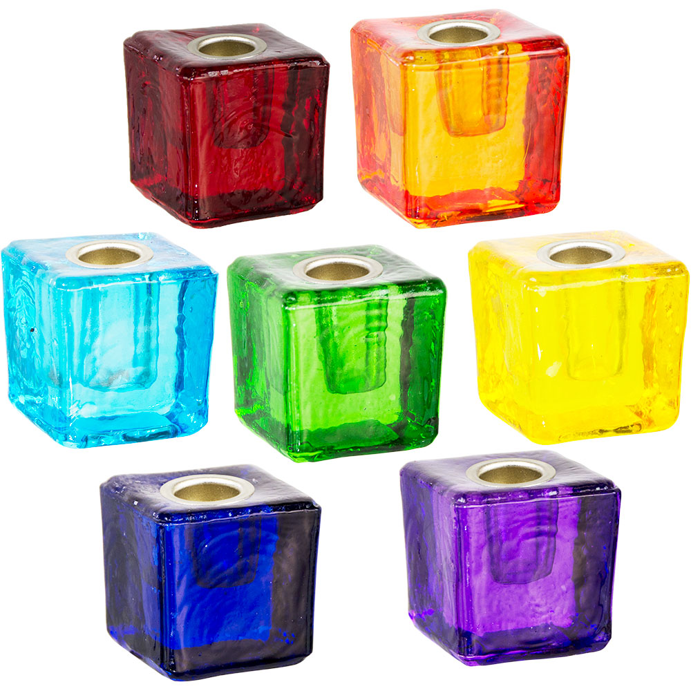 Mini Glass CANDLE Holder Cube Assortment (Set of 7)
