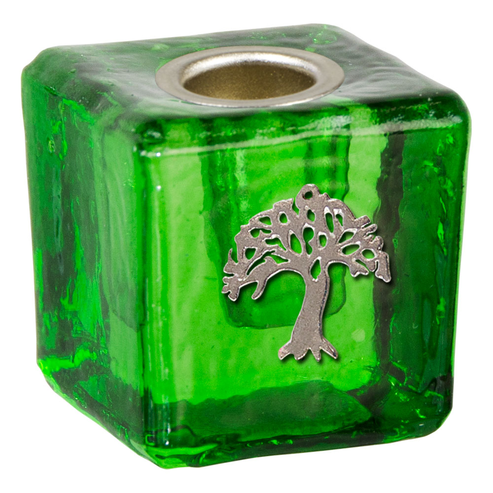 Mini Glass CANDLE HOLDER Tree of Life Green (Each)