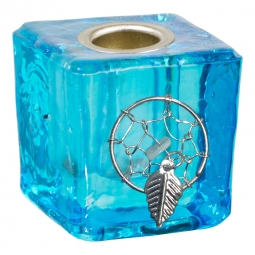 Mini Glass Candle Holder Dreamcatcher Aqua (Each)