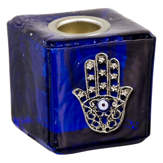Mini Glass Candle Holder Fatima Hand Cobalt (Each)