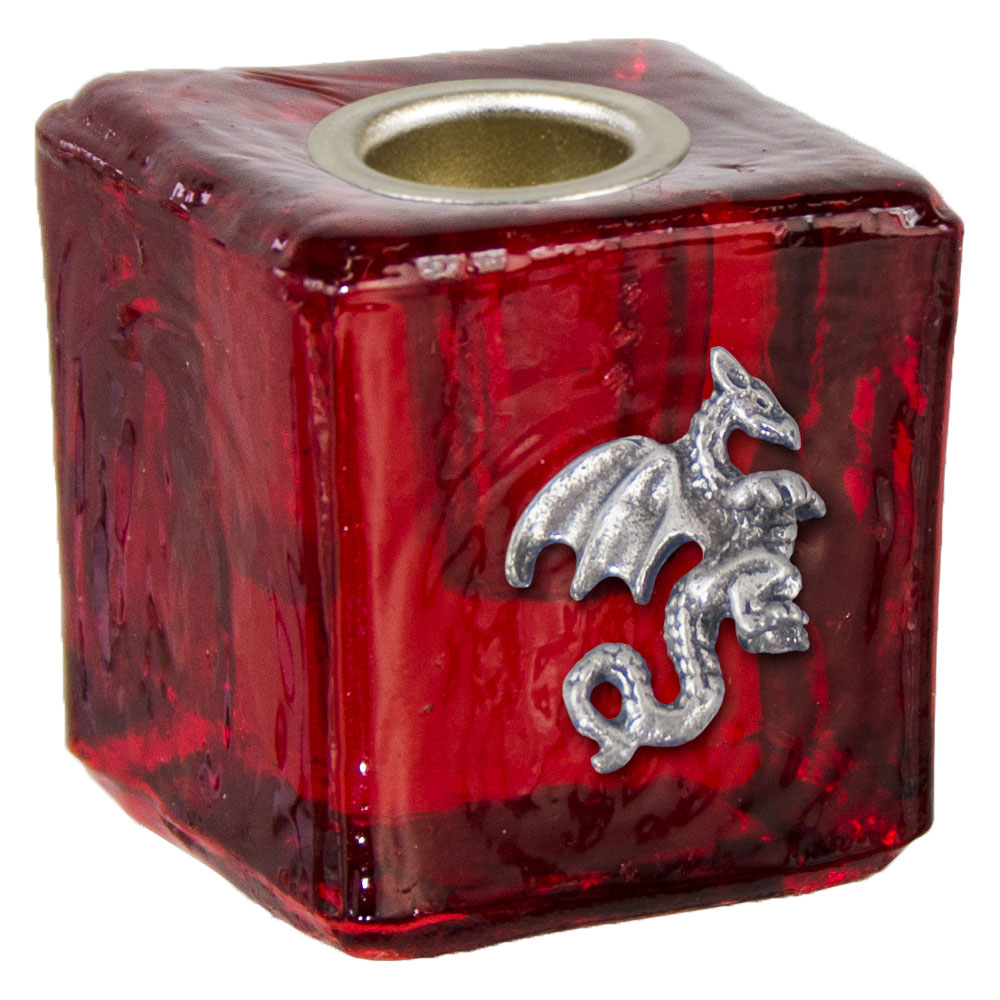 Mini Glass Candle Holder - DRAGON Red (Each)