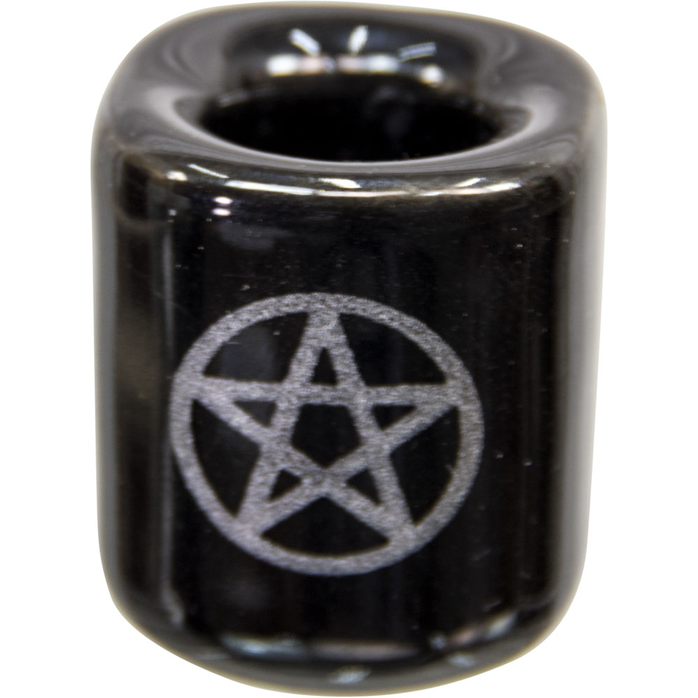 Ceramic Chime CANDLE Holder - Black w/ Silver Pentacle (Pack of 5)