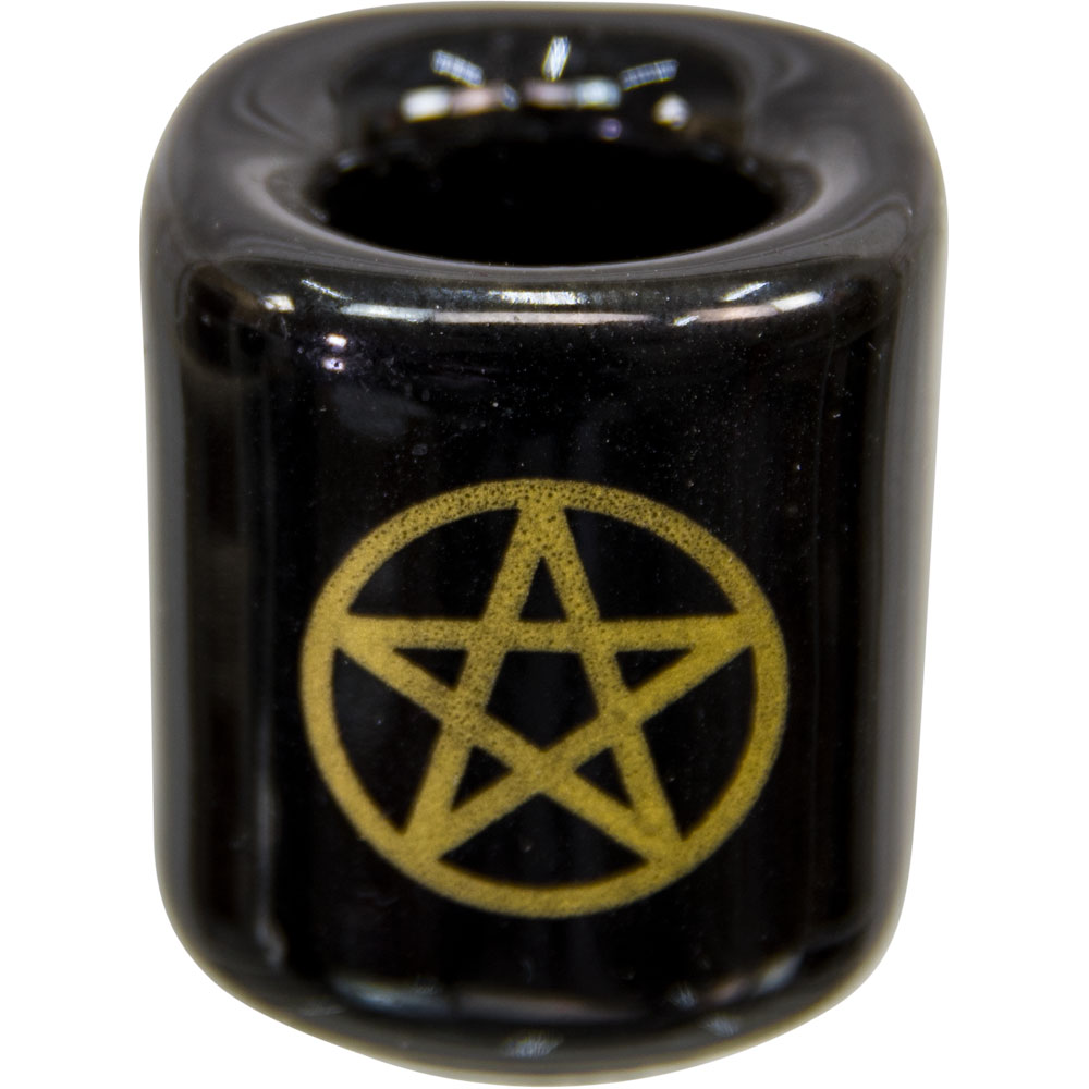 Ceramic Chime CANDLE Holder - Black w/ Gold Pentacle (Pack of 5)