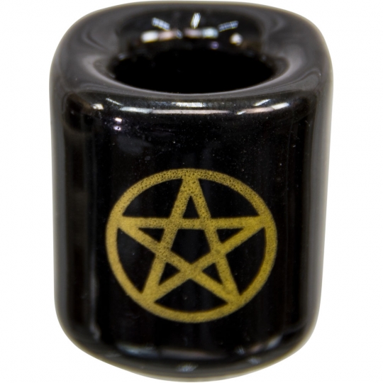 Ceramic Chime Candle Holder - Black w/ Gold Pentacle (Pack of 5)