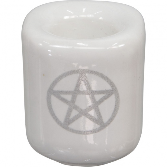 Ceramic Chime Candle Holder - White w/ Silver Pentacle (Pack of 5)