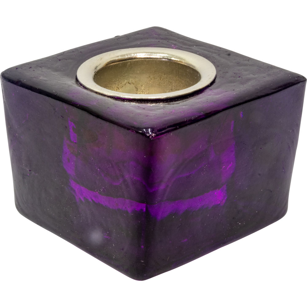 Glass TAPER CANDLE Holder Cube - Purple (Each)