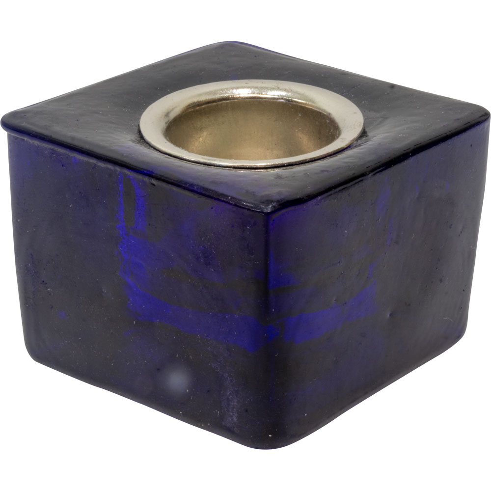 Glass TAPER CANDLE Holder Cube - Cobalt (Each)