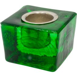 Glass Taper Candle Holder Cube - Green (Each)