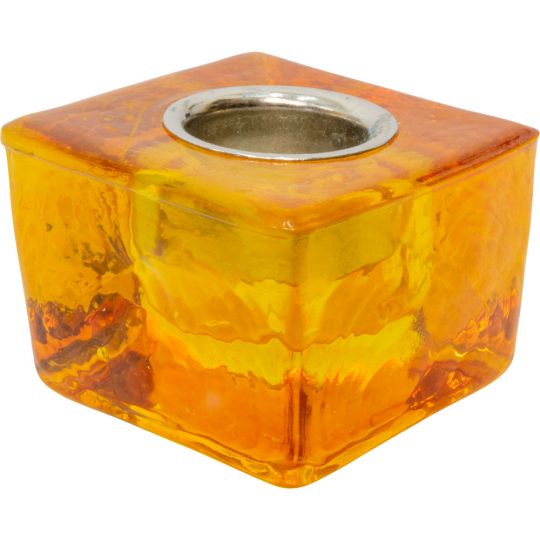 Glass Taper Candle Holder Cube - Yellow (Each)