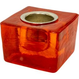 Glass Taper Candle Holder Cube - Orange (Each)