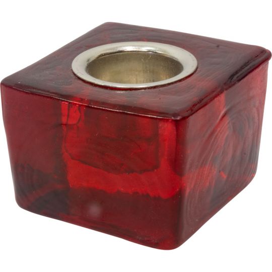 Glass Taper Candle Holder Cube - Red (Each)
