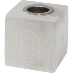 Selenite Mini Candle Holder Cube - Flower of Life (Each)