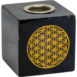 Black Tourmaline Mini Candle Holder - Flower of Life (Each)