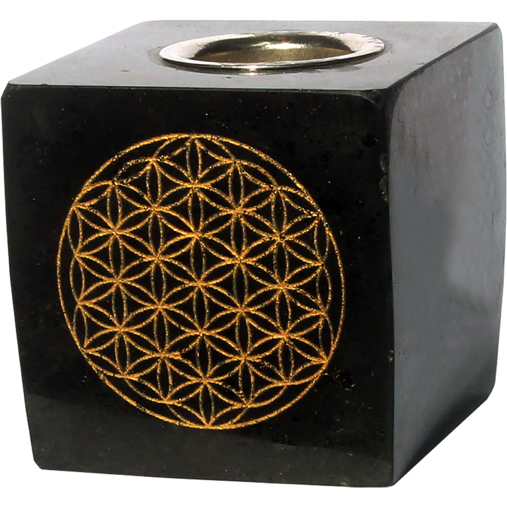 Black Tourmaline TAPER CANDLE Holder - Flower of Life (Each)