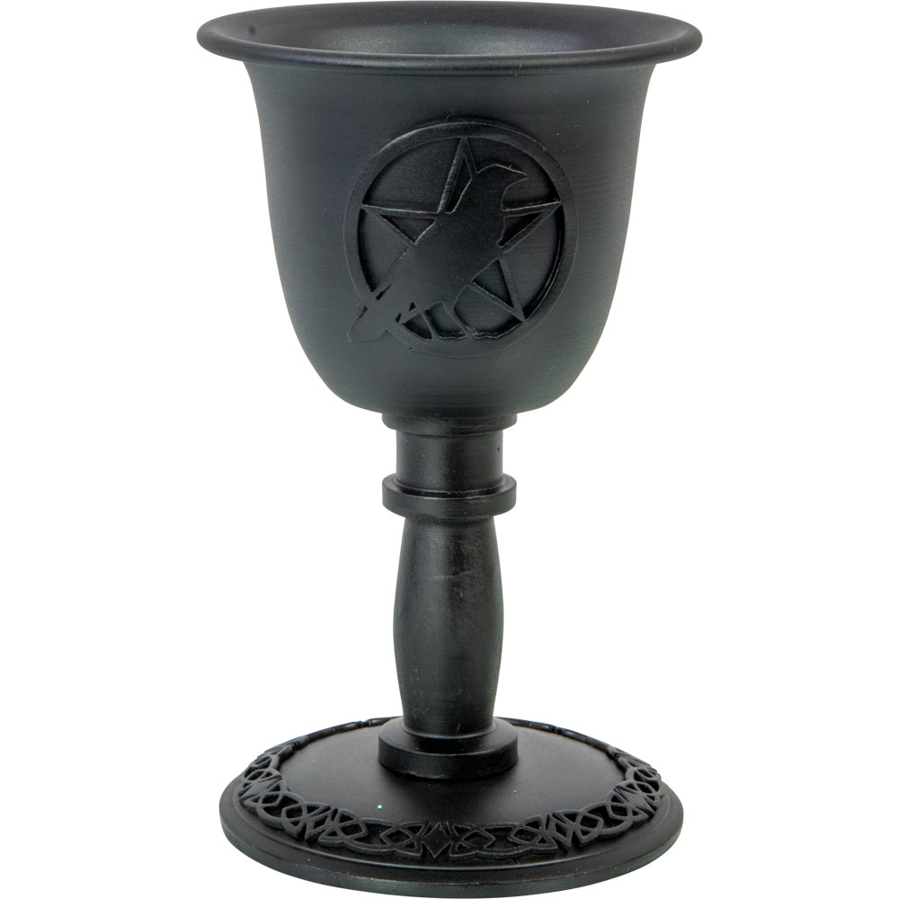 Metal Chalice Mini CANDLE HOLDER - Pentacle w/ Raven (Each)