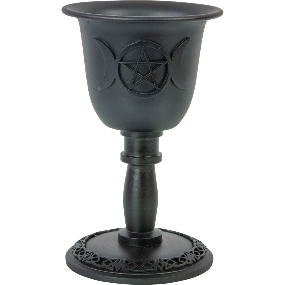 Metal Chalice Mini CANDLE Holder - Triple Moon w/ Pentacle (Each)