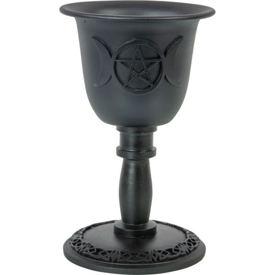 Metal Chalice Mini Candle Holder - Triple Moon w/ Pentacle (Each)