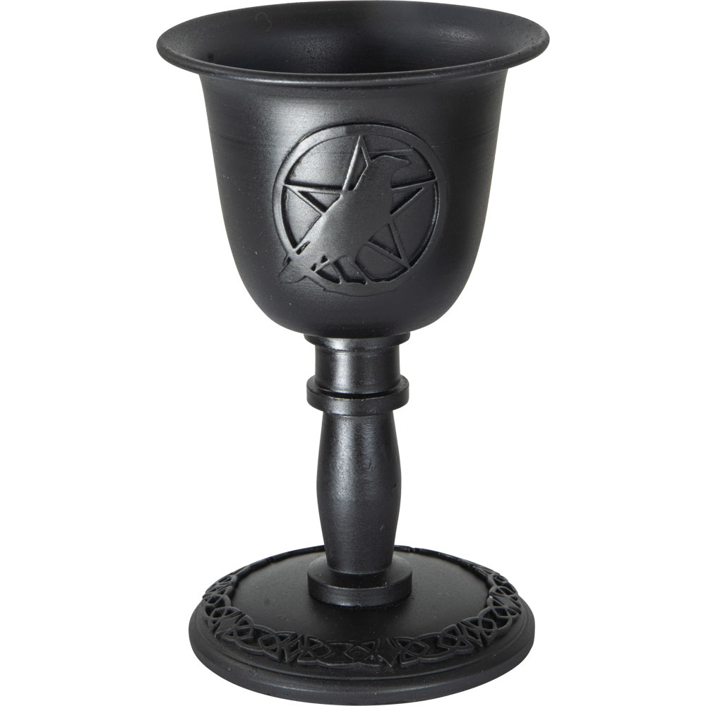 Metal Chalice TAPER CANDLE Holder - Pentacle w/ Raven (Each)