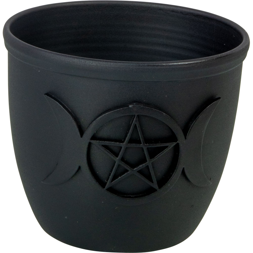 Metal Pot Mini CANDLE Holder - Triple Moon w/ Pentacle (Each)