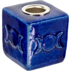 Ceramic Mini Candle Holder Cube - Triple Moon Blue (Each)