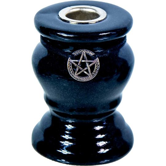Ceramic Mini CandleStick Holder - Pentacle Black (Each)