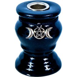 Ceramic Mini CandleStick Holder - Triple Moon Pentacle Black (Each)