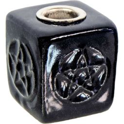 Ceramic Mini Candle Holder Cube - Pentacle Black (Each)