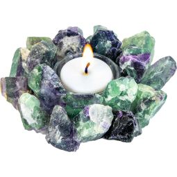 Gemstone T-Light Holder Cluster Points - Rainbow Fluorite (Each)