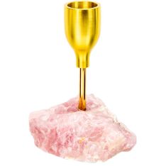 Brass Taper Candle Holder - Rough Rose Quartz (Each)